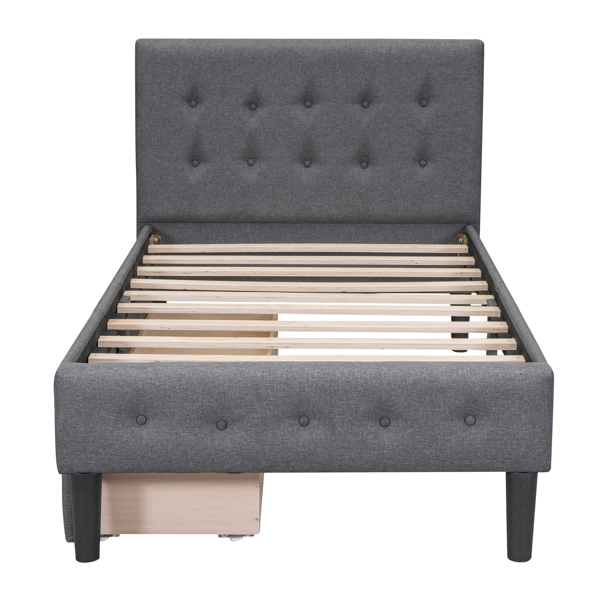 Twin Size Upholstered Platform Bed With 2 Drawers, Gray Gray Upholstered