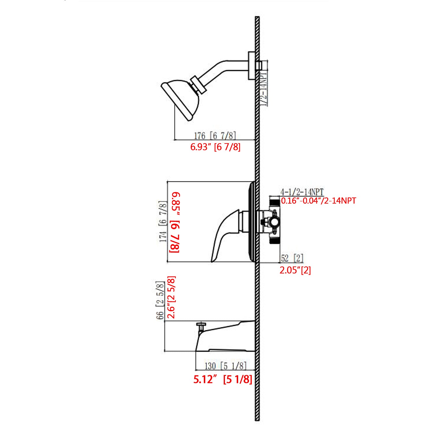 Single Handle Single Functions Shower Head Set With Tub Spout Valve Included Matte Black Plastic