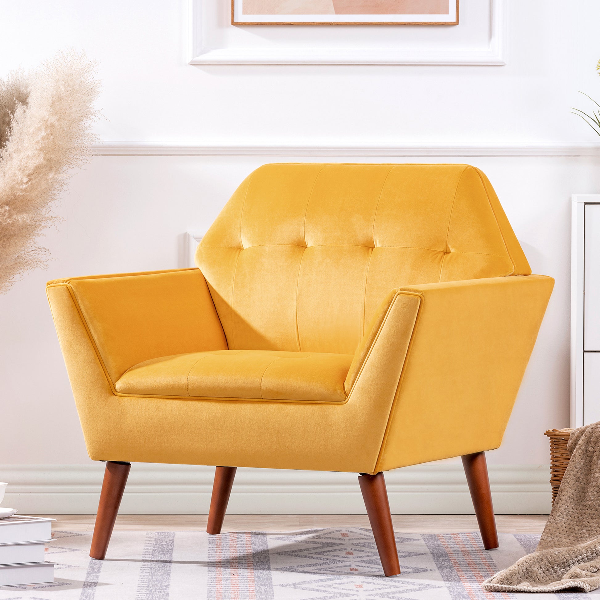 32" Wide Tufted Armchair Yellow Fabric Polyester