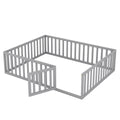 Queen Size Wood Floor Bed Frame With Fence And Door, Gray Old Sku:Wf289663Aae Gray Solid Wood