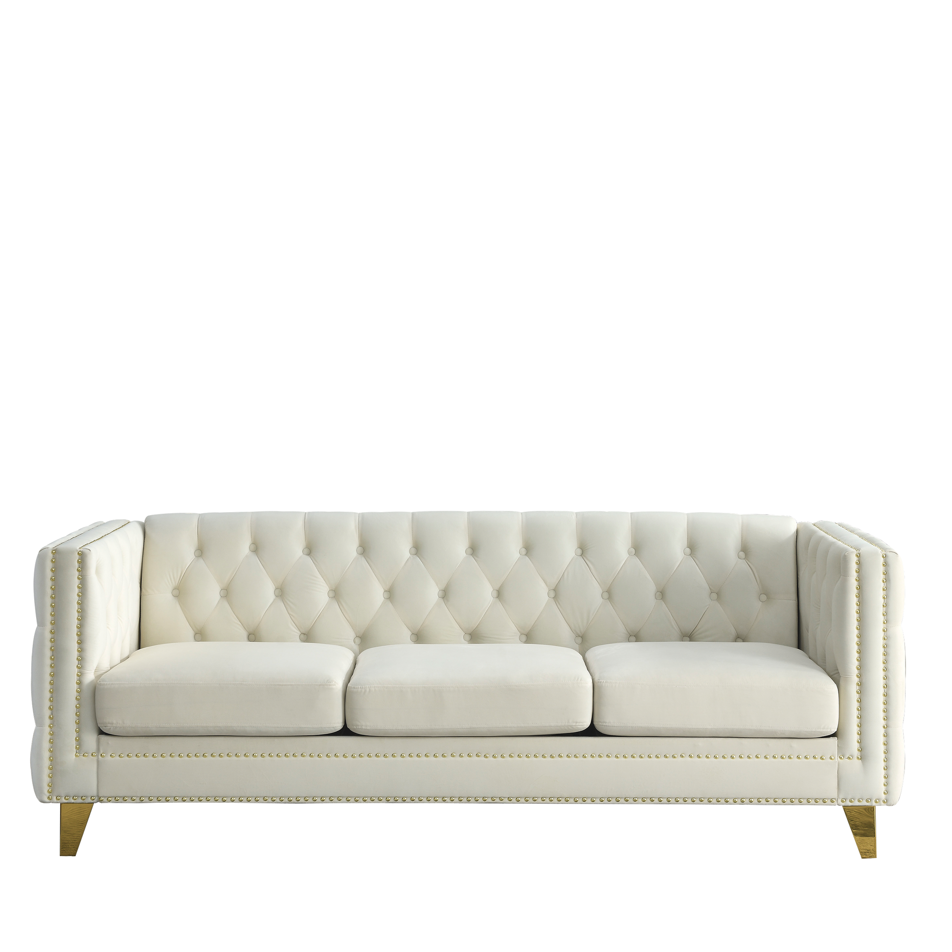 Contact Us For 3D Modeling Velvet Sofa For Living Room,Buttons Tufted Square Arm Couch, Modern Couch Upholstered Button And Metal Legs, Sofa Couch For Bedroom, Beige Velvet W834S00023 Beige Foam Velvet