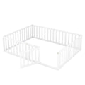 Queen Size Wood Floor Bed Frame With Fence And Door, White Old Sku:Wf289663Aak White Solid Wood