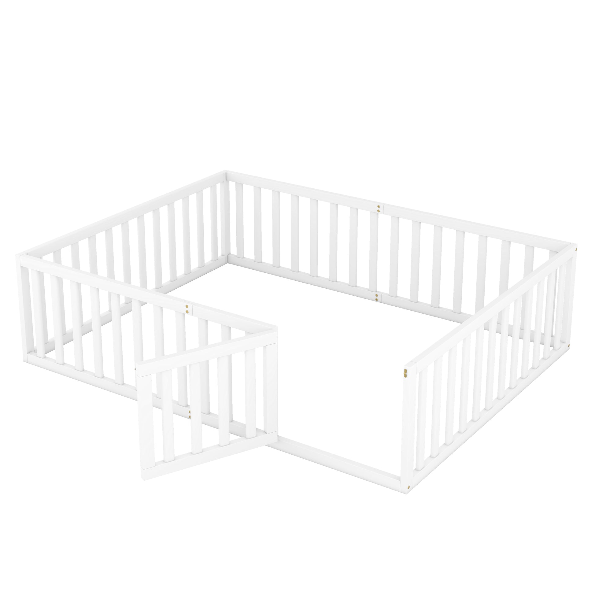 Queen Size Wood Floor Bed Frame With Fence And Door, White Old Sku:Wf289663Aak White Solid Wood