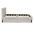 Twin Size Upholstered Platform Bed With 2 Drawers, Beige Beige Upholstered