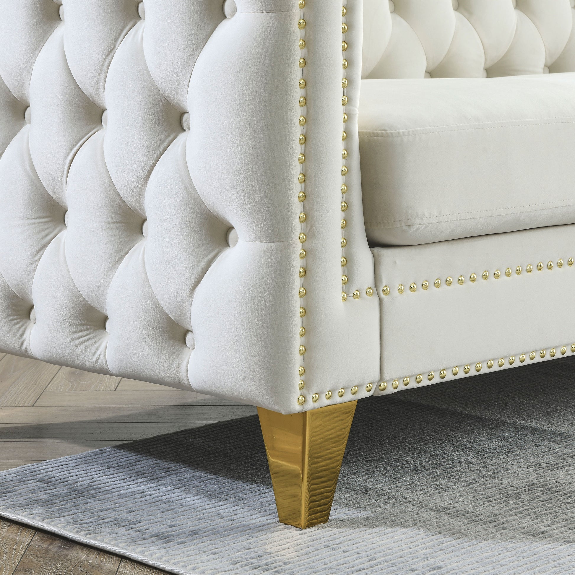 Contact Us For 3D Modeling Velvet Sofa For Living Room,Buttons Tufted Square Arm Couch, Modern Couch Upholstered Button And Metal Legs, Sofa Couch For Bedroom, Beige Velvet W834S00023 Beige Foam Velvet