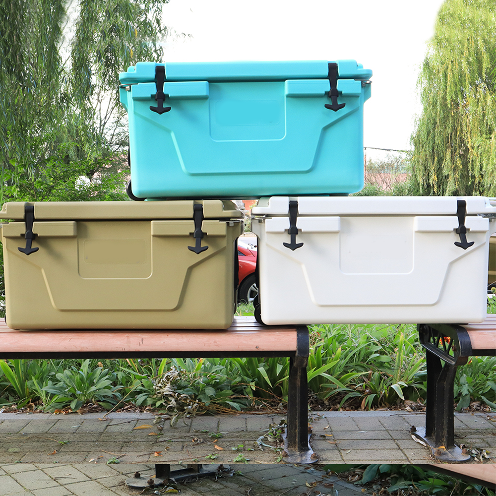 Hot Selling Blue Color 65Qt Outdoor Cooler Fish Ice Chest Box 2022 Popular Camping Cooler Box Blue Abs Plastic