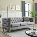 Contact Us For 3D Modeling Velvet Sofa For Living Room,Buttons Tufted Square Arm Couch, Modern Couch Upholstered Button And Metal Legs, Sofa Couch For Bedroom, Grey Velvet .2Pcs Gray Foam Velvet