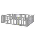 Queen Size Wood Floor Bed Frame With Fence And Door, Gray Old Sku:Wf289663Aae Gray Solid Wood