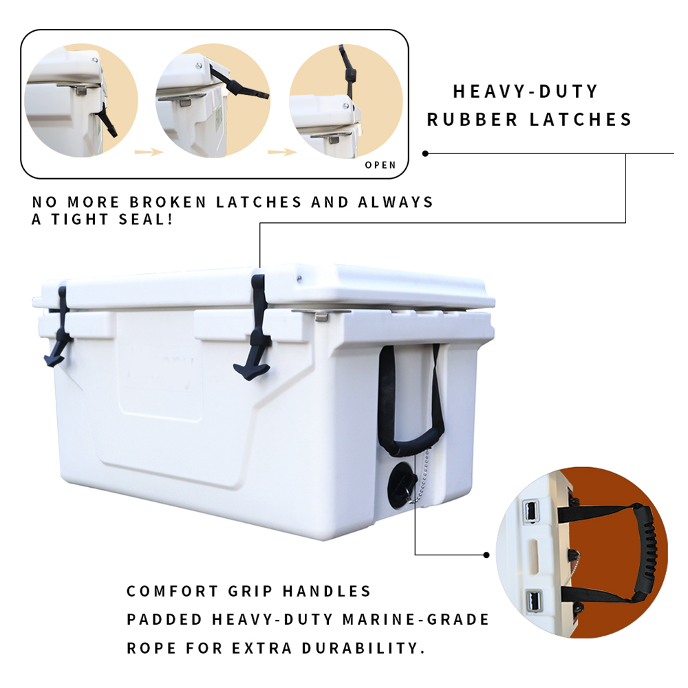 White Outdoor Camping Picnic Fishing Portable Cooler 65Qt Portable Insulated Cooler Box Antique White Abs Plastic
