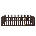 Queen Size Wood Floor Bed Frame With Fence And Door, Walnut Old Sku:Wf289663Aal Walnut Solid Wood