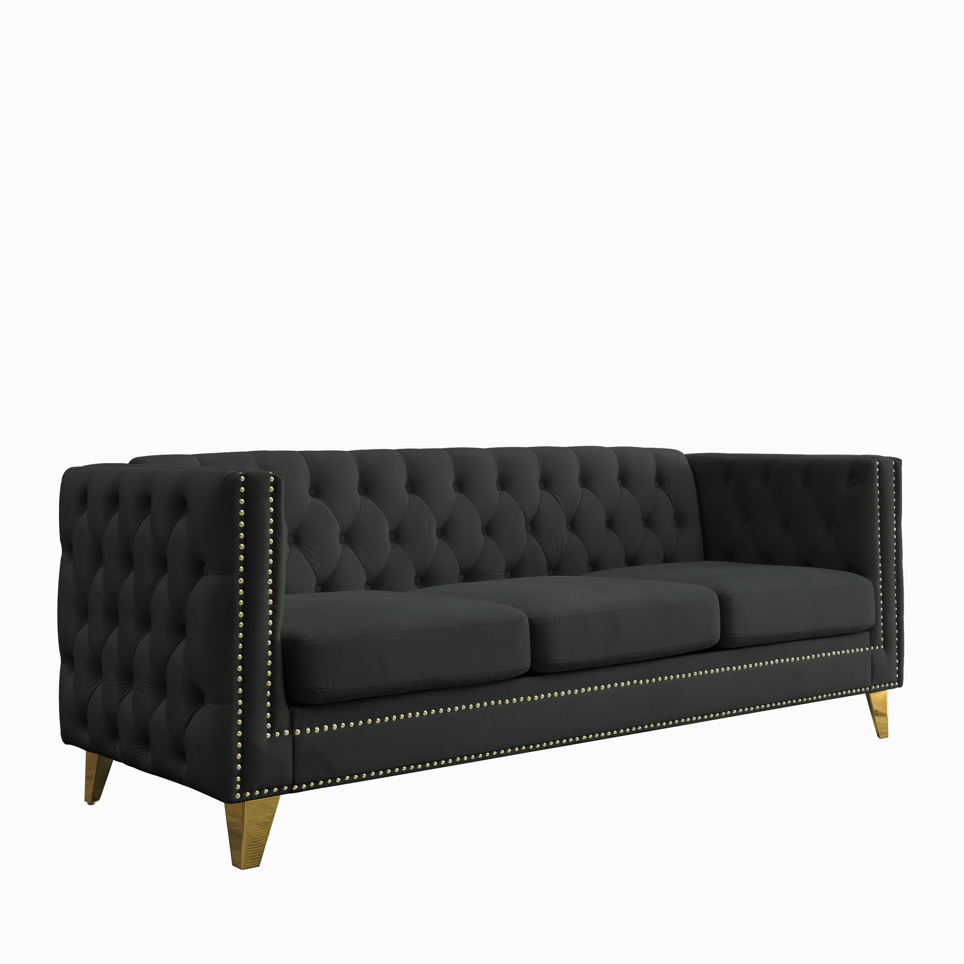 Contact Us For 3D Modeling Velvet Sofa For Living Room,Buttons Tufted Square Arm Couch, Modern Couch Upholstered Button And Metal Legs, Sofa Couch For Bedroom, Black Velvet W834S00022 Black Foam Velvet