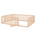 Queen Size Wood Floor Bed Frame With Fence And Door, Natural Old Sku:Wf289663Aam Natural Solid Wood