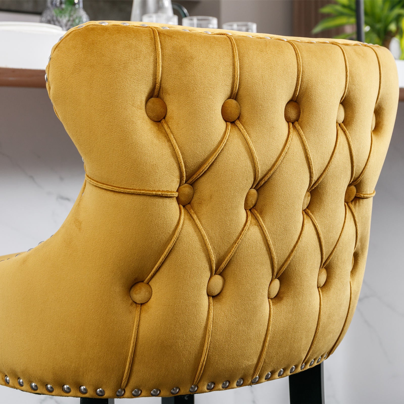 Contemporary Velvet Upholstered Wing Back Barstools With Button Tufted Decoration And Wooden Legs, And Chrome Trim, Leisure Style Bar Chairs,Bar Stools,Set Of 4 Gold ,Sw1824Glx2 Cartons Gold American Design Foam Velvet