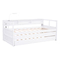 Twin Xl Wood Daybed With 2 Trundles, 3 Storage Cubbies, 1 Light And Usb Charging Design, White Gray Solid Wood