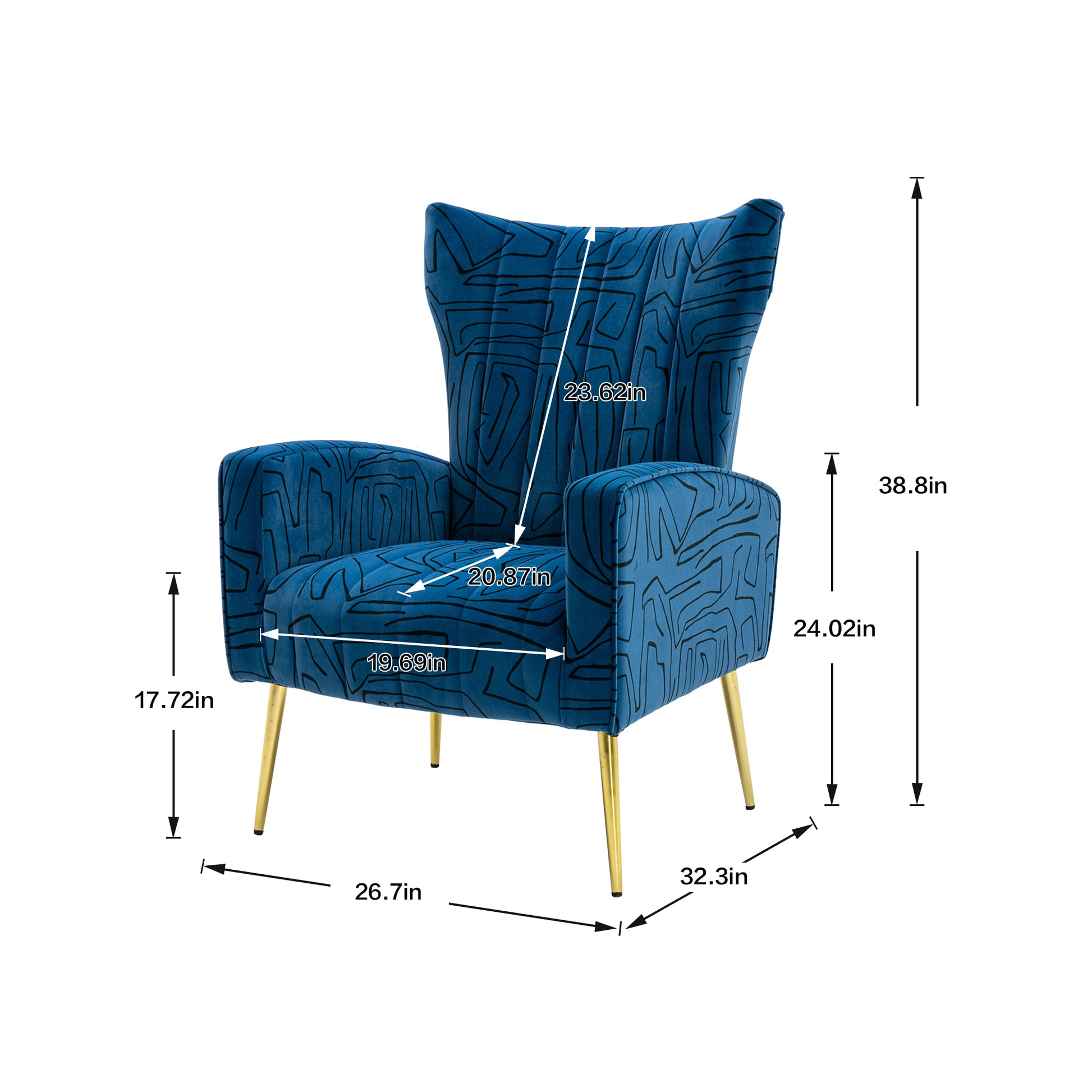 Coolmore Accent Chair ,Leisure Single Chair With Rose Golden Feet Navy Metal