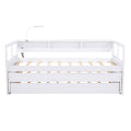 Twin Xl Wood Daybed With 2 Trundles, 3 Storage Cubbies, 1 Light And Usb Charging Design, White Gray Solid Wood