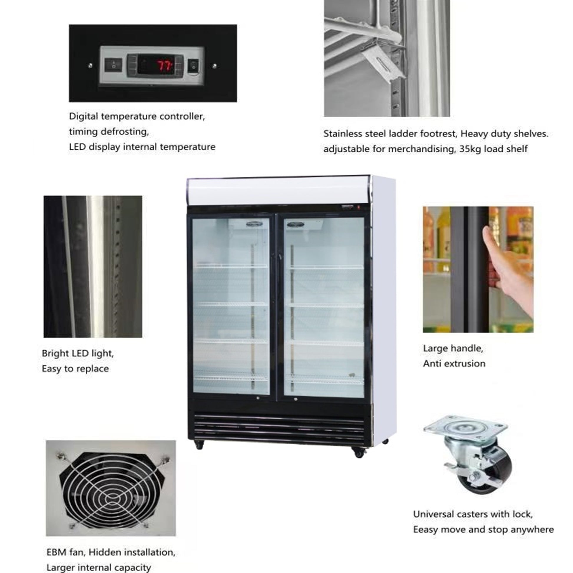 51" Glass Door Merchandiser Refrigerator Beverage Cooler With Swing Door Antique White Polyurethane Metal