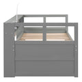 Twin Xl Wood Daybed With 2 Trundles, 3 Storage Cubbies, 1 Light And Usb Charging Design, Gray Gray Solid Wood