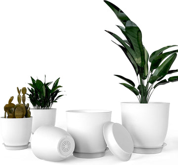 Ipower Plastic Planter Pots 5 Pcs Set 4.5 7.1 Inch Plant Pot Indoor Modern Decorative Nursery With Drainage Holes And Tray For All House Plants, Succulents, Flowers, Cactus Or Seedling, White White