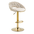 Coolmore Swivel Bar Stools Set Of 2 Adjustable Counter Height Chairs With Footrest For Kitchen, Dining Room 2Pc Set Ivory Polyester