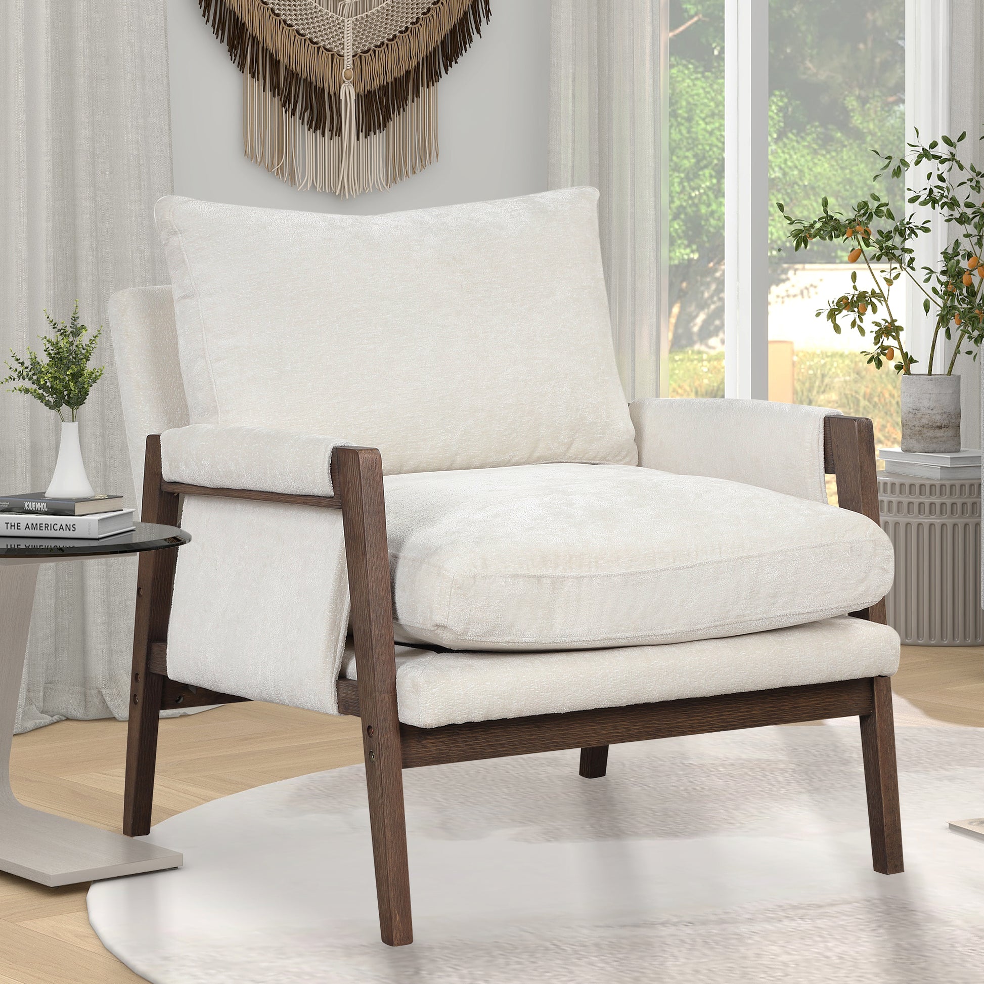 Mid Century Modern Velvet Accent Chair,Leisure Chair With Solid Wood And Thick Seat Cushion For Living Room,Bedroom,Studio,White White Foam Velvet