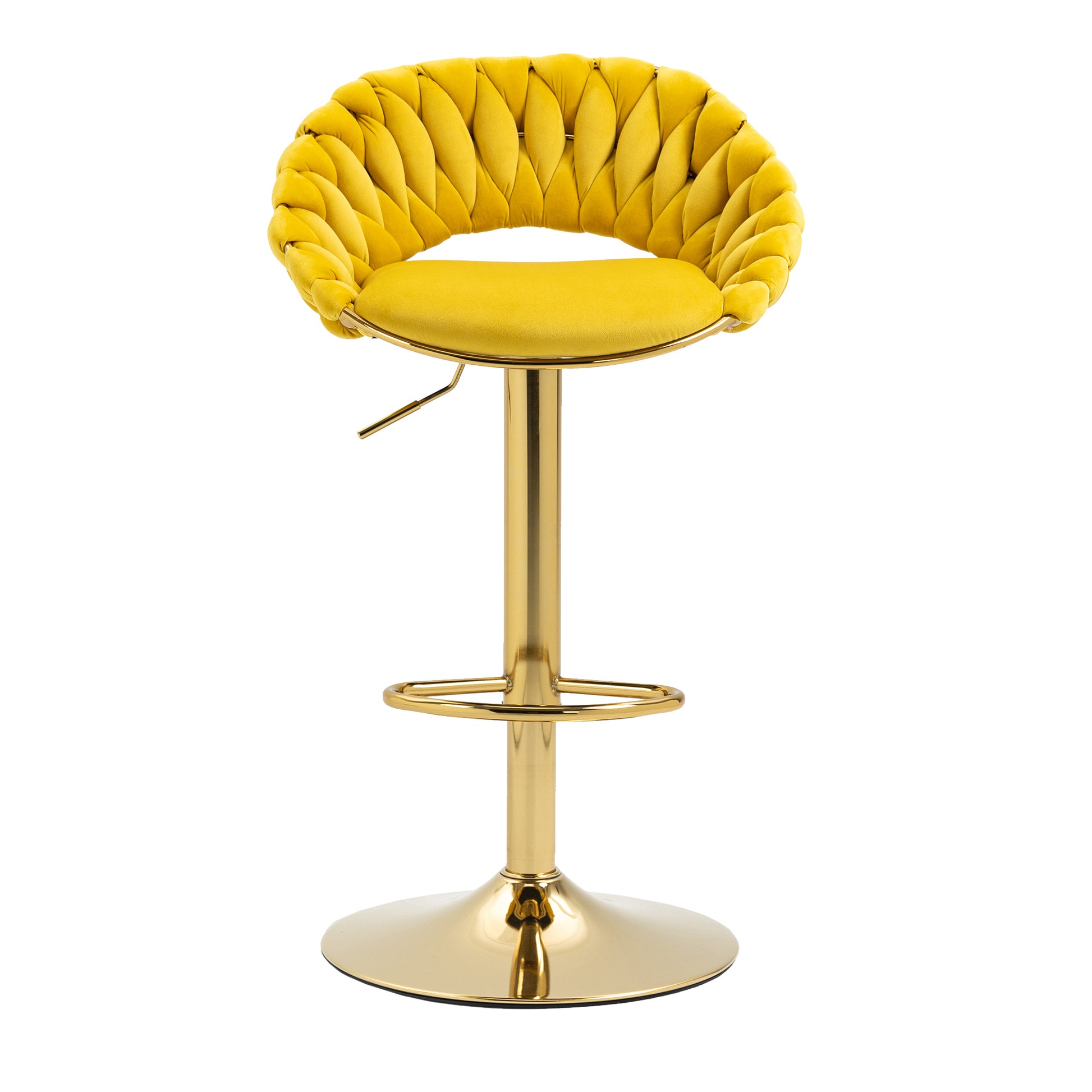 Coolmore Swivel Bar Stools Set Of 2 Adjustable Counter Height Chairs With Footrest For Kitchen, Dining Room 2Pc Set Mustard Yellow Polyester