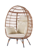 Wicker Egg Chair, Oversized Indoor Outdoor Lounger For Patio, Backyard, Living Room W 5 Cushions, Steel Frame, Beige Yes Complete Patio Set Beige Uv Resistant Frame Water Resistant Cushion Garden & Outdoor American Design Complete Patio Sets