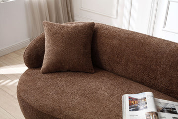 Borwn Mid Century Modern Curved Sofa, 3 Seat Cloud Couch Boucle Sofa Fabric Couch For Living Room, Bedroom, Office Dark Brown Boucle 3 Seat