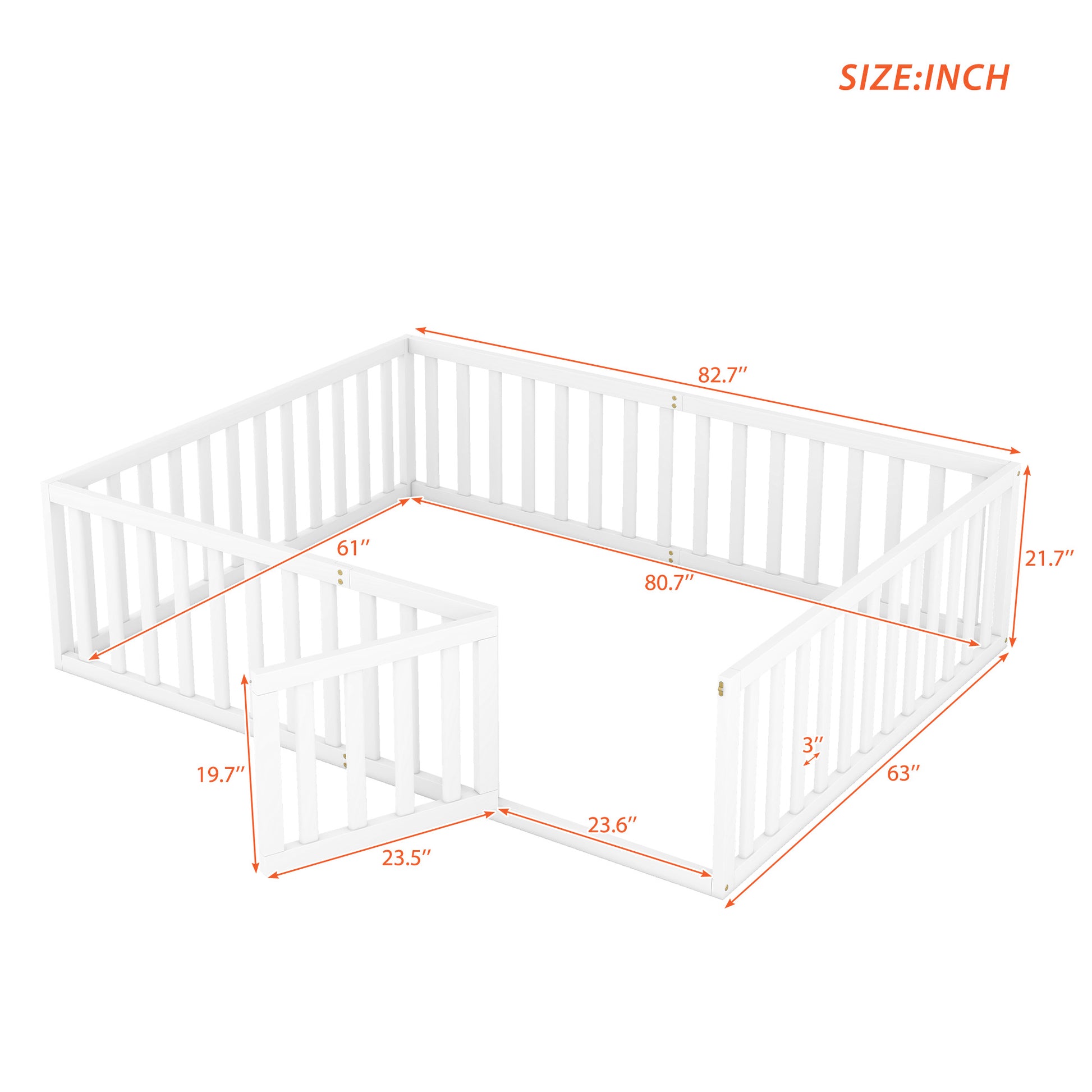 Queen Size Wood Floor Bed Frame With Fence And Door, White Old Sku:Wf289663Aak White Solid Wood