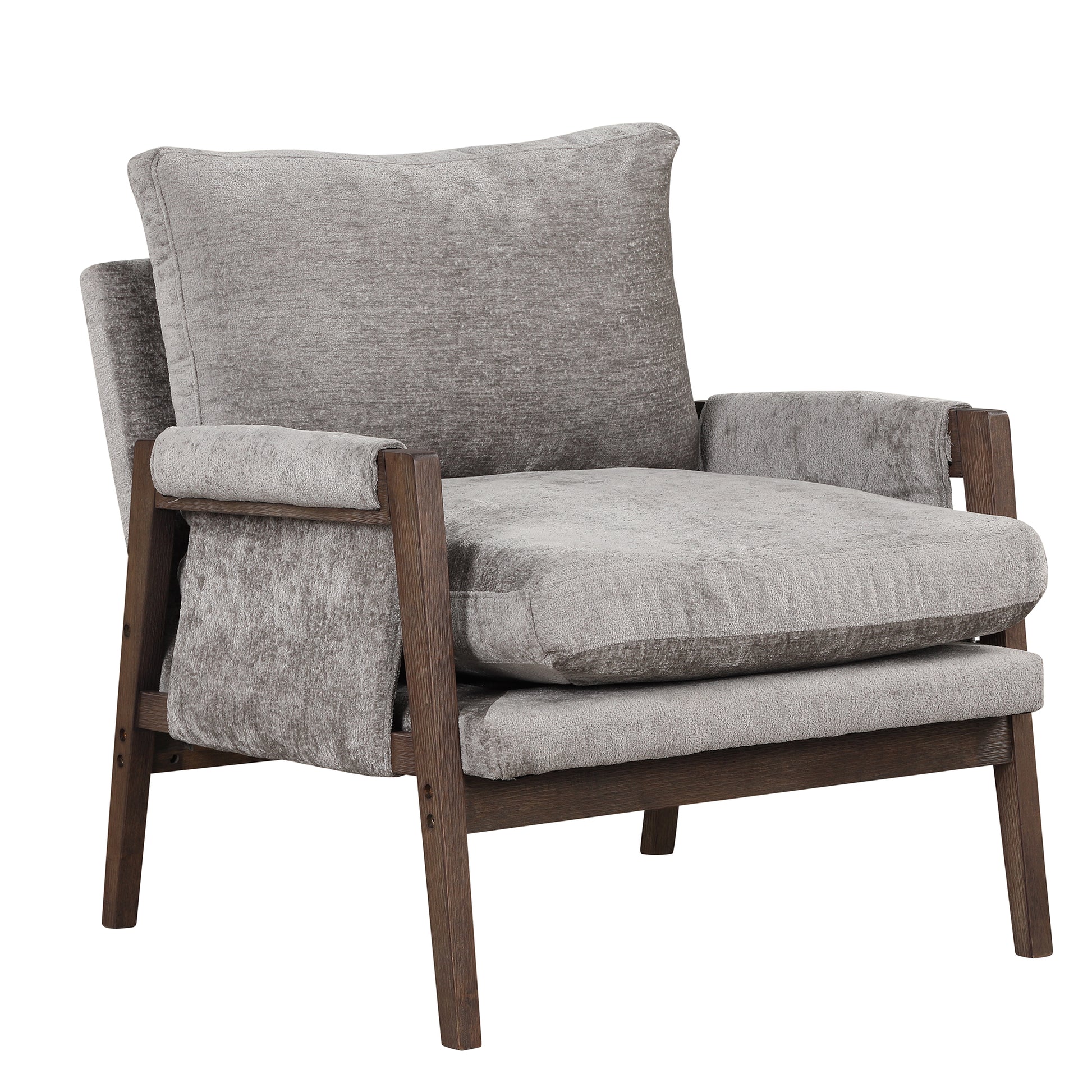 Mid Century Modern Velvet Accent Chair,Leisure Chair With Solid Wood And Thick Seat Cushion For Living Room,Bedroom,Studio,Grey Grey Foam Velvet