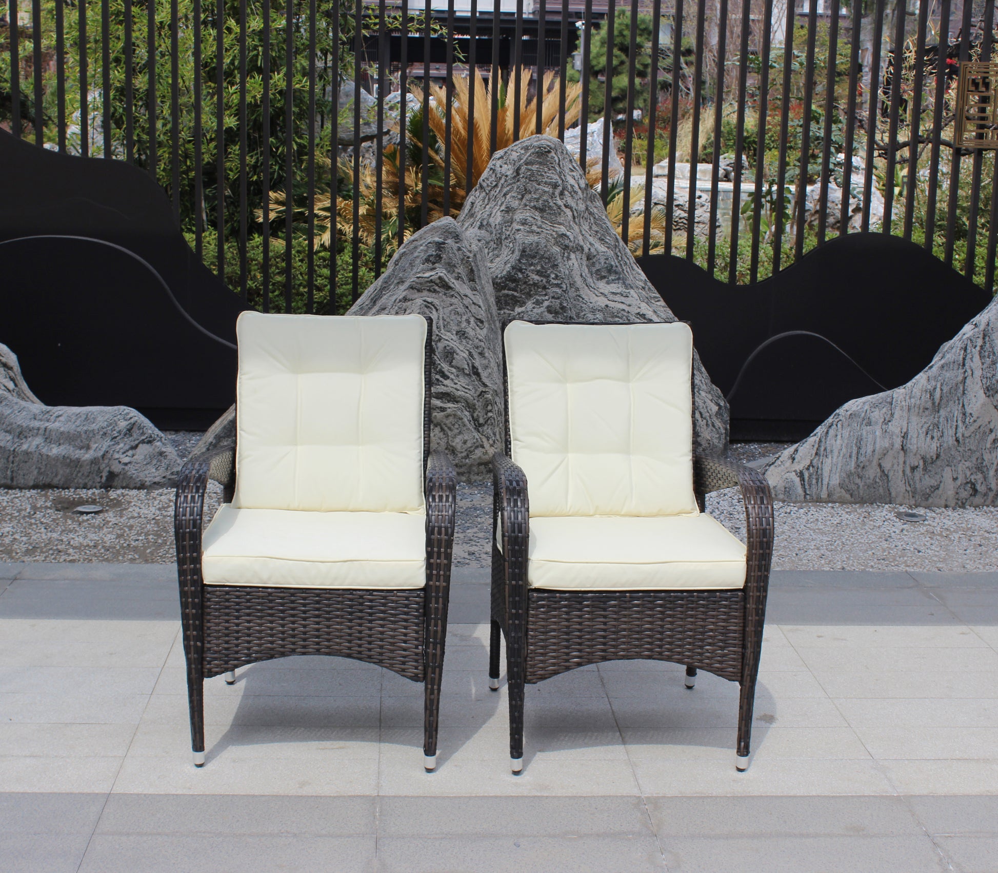 2 Piece Liberatore Dining Chairs With Cushions Beige Cushion Brown Iron