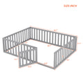 Queen Size Wood Floor Bed Frame With Fence And Door, Gray Old Sku:Wf289663Aae Gray Solid Wood