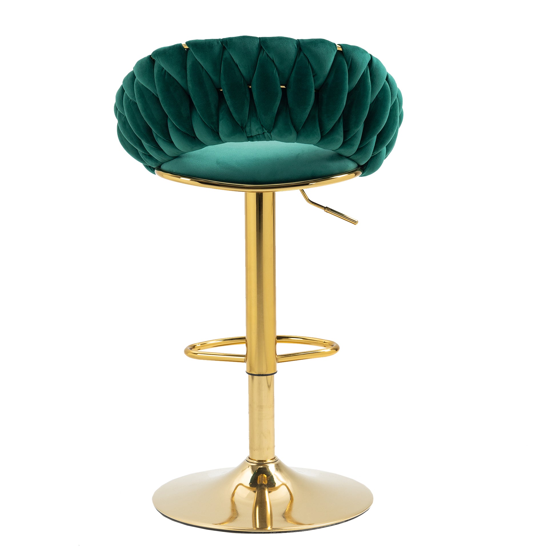 Coolmore Swivel Bar Stools Set Of 2 Adjustable Counter Height Chairs With Footrest For Kitchen, Dining Room 2Pc Set Emerald Polyester