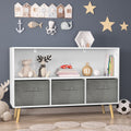 Kids Bookcase With Collapsible Fabric Drawers, Children'S Book Display, Toy Storage Cabinet Organizer, White Gray White Gray Mdf