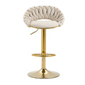 Coolmore Swivel Bar Stools Set Of 2 Adjustable Counter Height Chairs With Footrest For Kitchen, Dining Room 2Pc Set Ivory Polyester