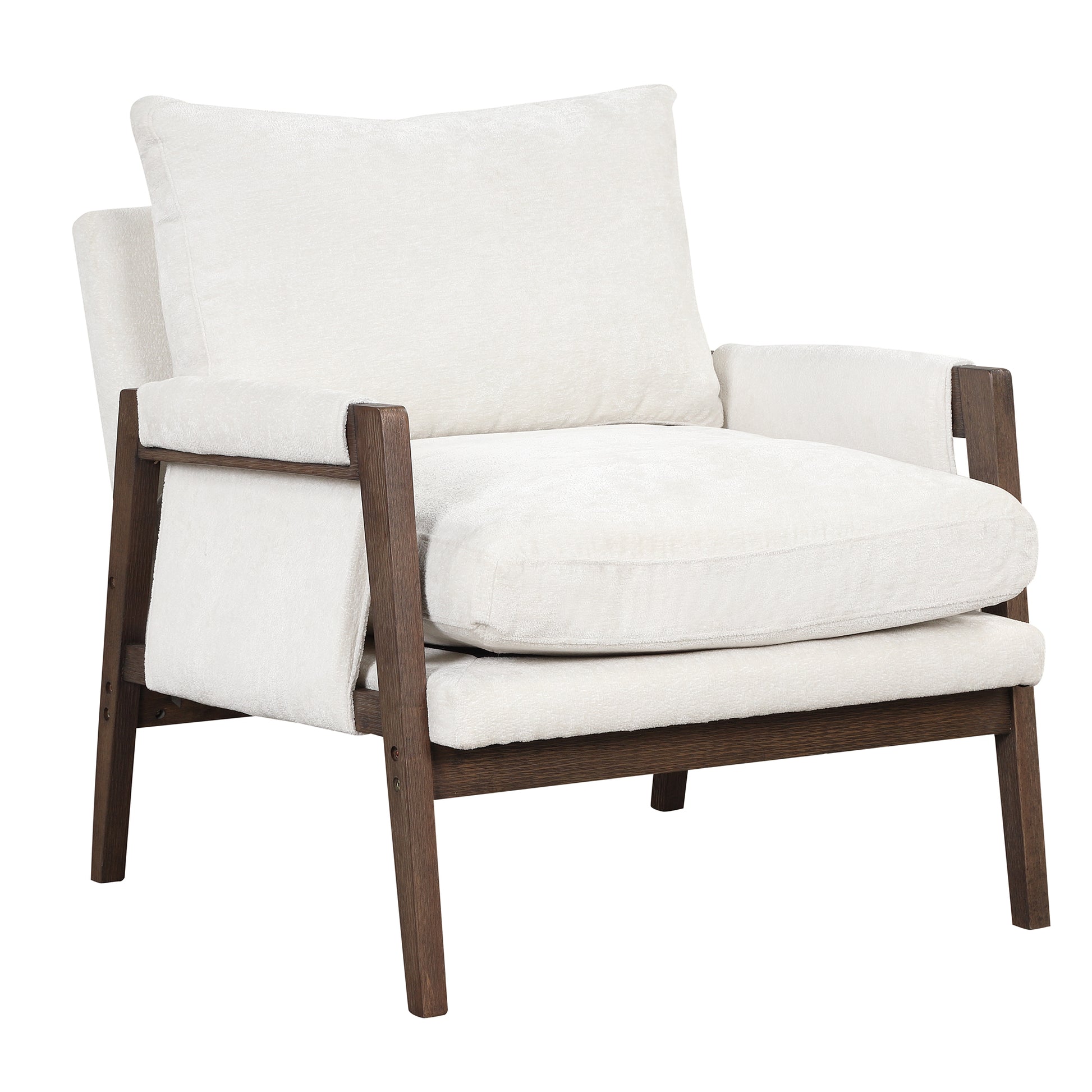 Mid Century Modern Velvet Accent Chair,Leisure Chair With Solid Wood And Thick Seat Cushion For Living Room,Bedroom,Studio,White White Foam Velvet