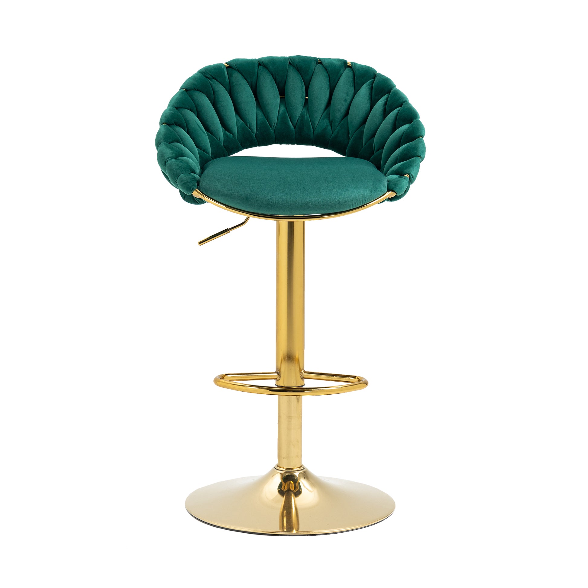Coolmore Swivel Bar Stools Set Of 2 Adjustable Counter Height Chairs With Footrest For Kitchen, Dining Room 2Pc Set Emerald Polyester