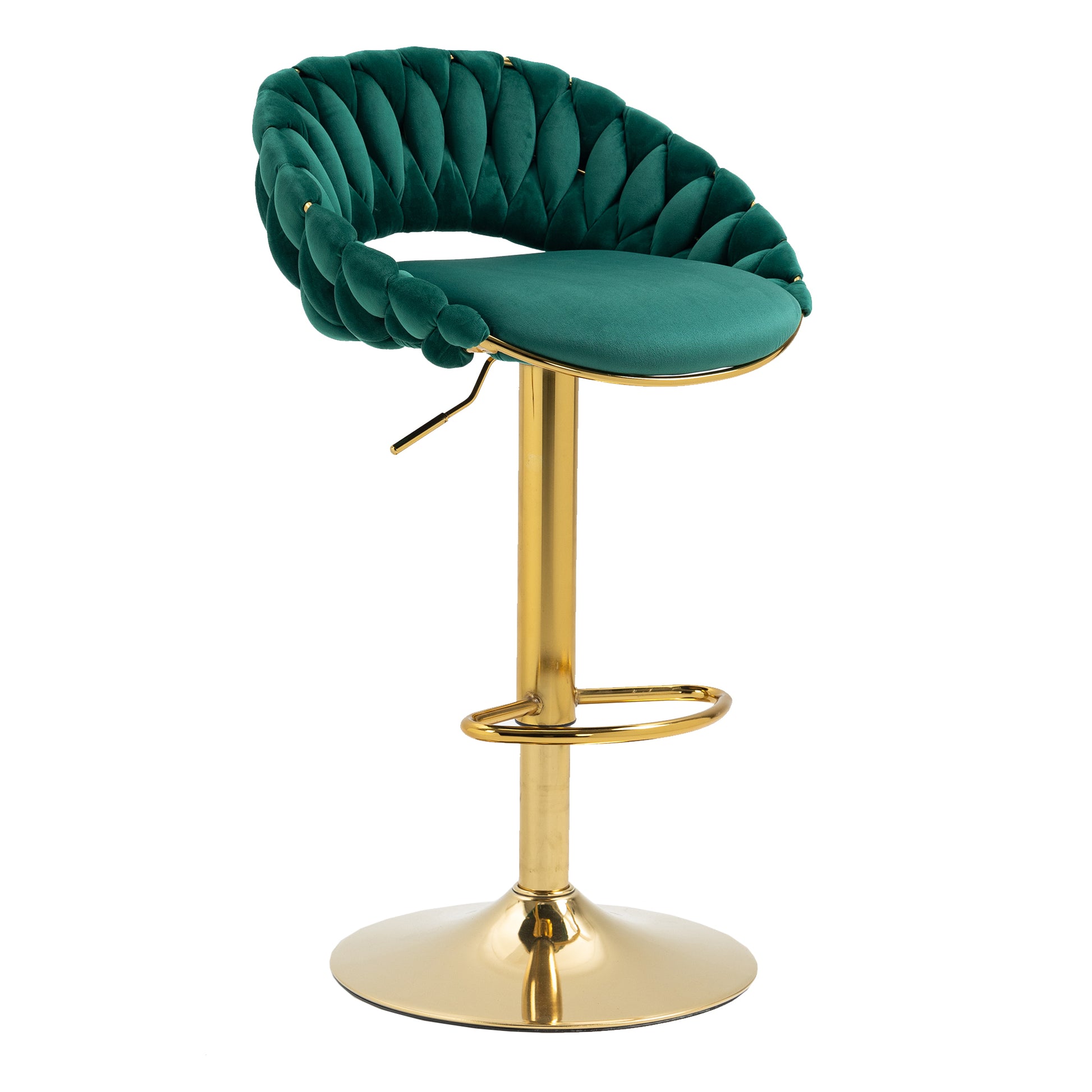 Coolmore Swivel Bar Stools Set Of 2 Adjustable Counter Height Chairs With Footrest For Kitchen, Dining Room 2Pc Set Emerald Polyester