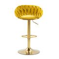 Coolmore Swivel Bar Stools Set Of 2 Adjustable Counter Height Chairs With Footrest For Kitchen, Dining Room 2Pc Set Mustard Yellow Polyester