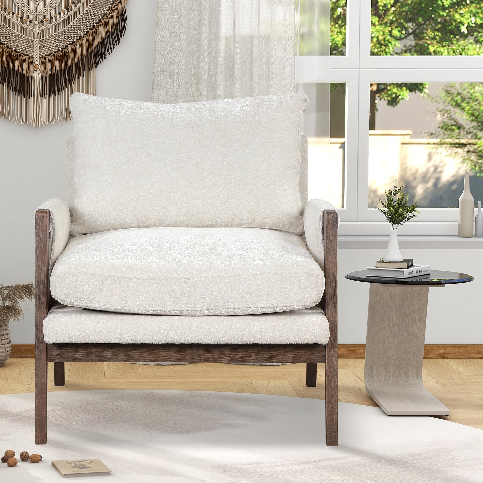 Mid Century Modern Velvet Accent Chair,Leisure Chair With Solid Wood And Thick Seat Cushion For Living Room,Bedroom,Studio,White White Foam Velvet
