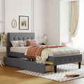 Twin Size Upholstered Platform Bed With 2 Drawers, Gray Gray Upholstered