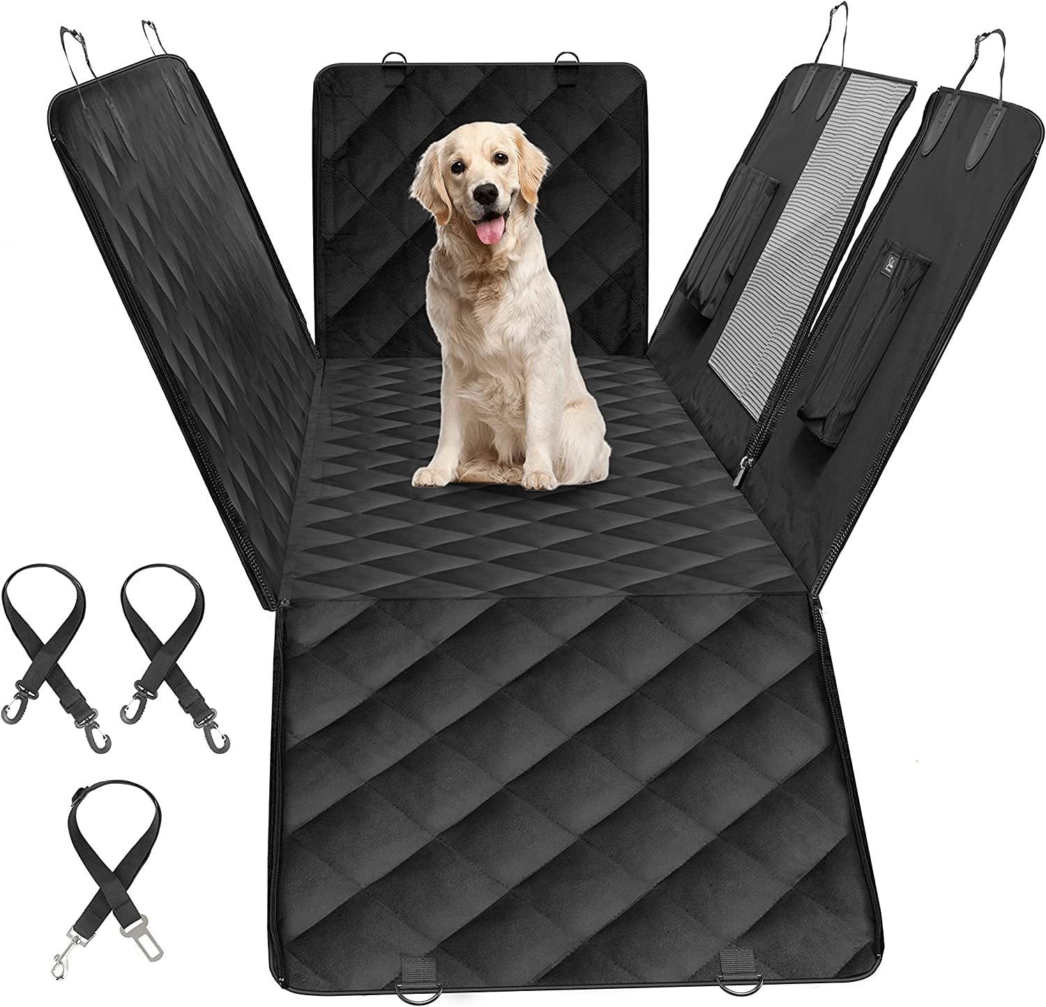 Simple Deluxe Dog Car Seat Cover For Back Seat, 100% Waterproof Pet Seat Protector With Mesh Window, Scratchproof & Nonslip Dog Hammock For Cars, Trucks, Suvs, X Large Black Oxford Fabric