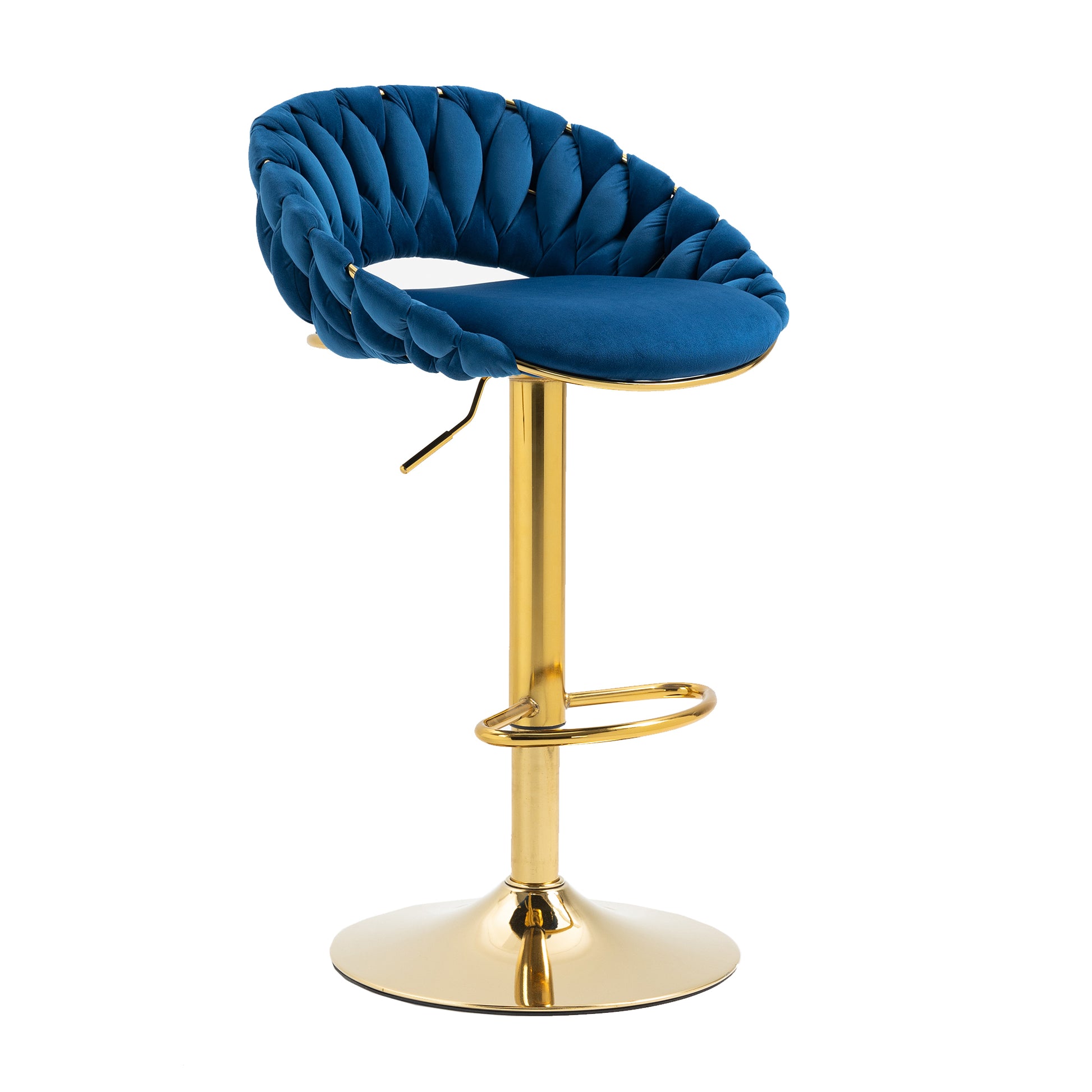 Coolmore Swivel Bar Stools Set Of 2 Adjustable Counter Height Chairs With Footrest For Kitchen, Dining Room 2Pc Set Navy Blue Polyester