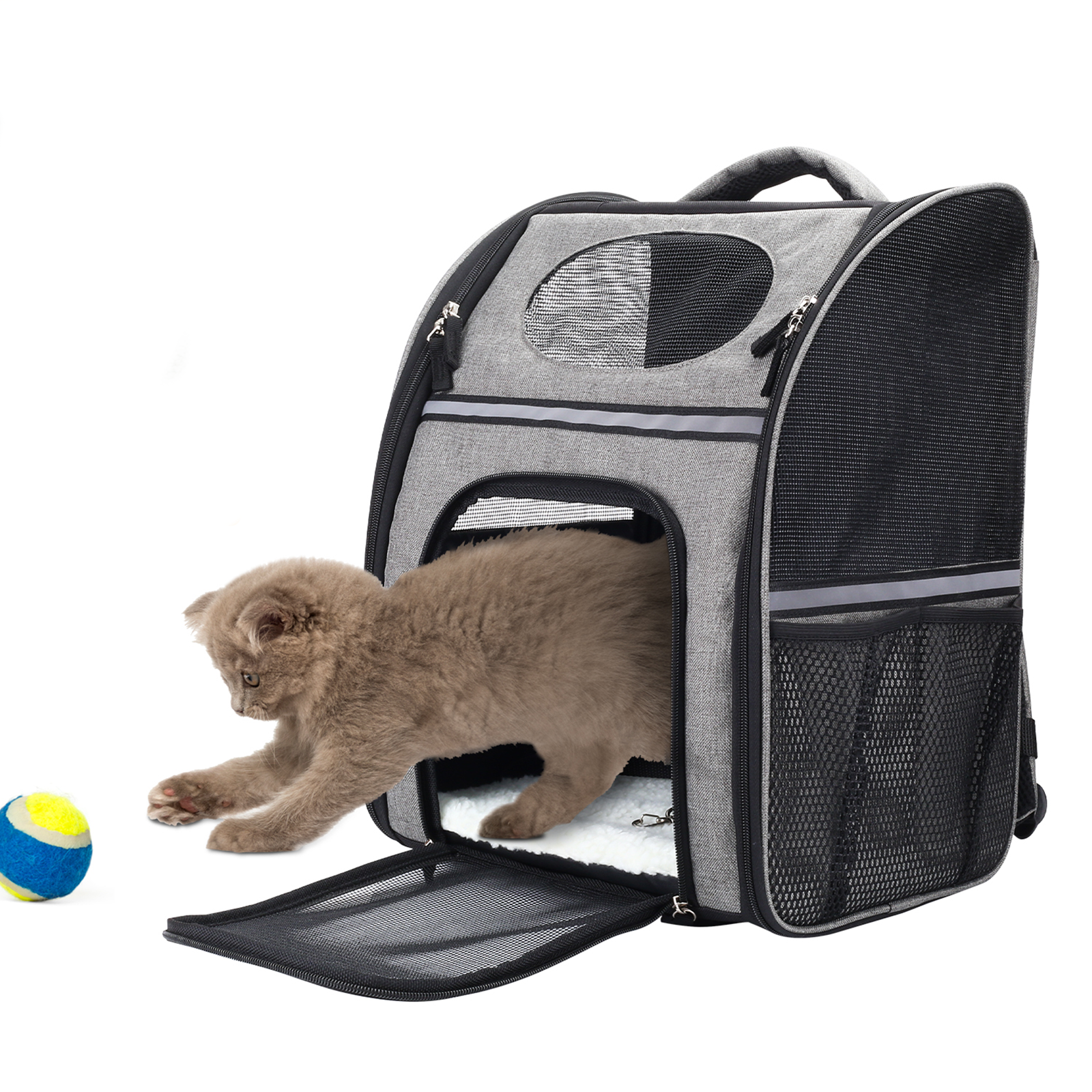 Fluffydream Pet Carrier Backpack For Large Small Cats And Dogs, Puppies, Safety Features And Cushion Back Support For Travel, Hiking, Outdoor Use, Black Black Carbon Fiber