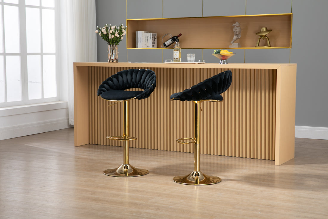 Coolmore Swivel Bar Stools Set Of 2 Adjustable Counter Height Chairs With Footrest For Kitchen, Dining Room 2Pc Set Black Polyester