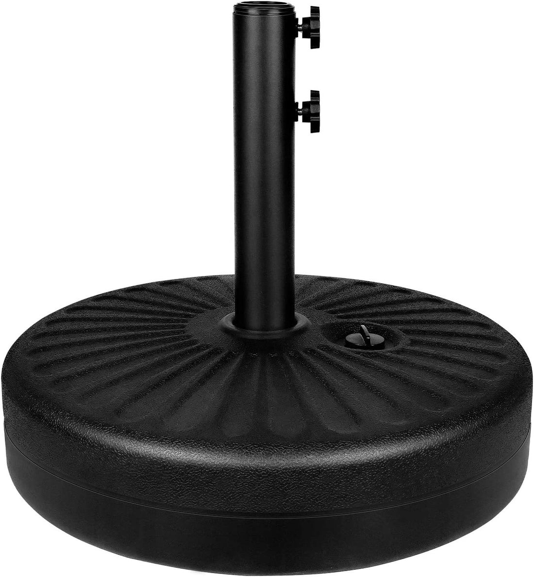 Simple Deluxe 20" Heavy Duty Patio Market Umbrella Stand With Steel Holder Water Filled For Outdoor, Lawn, Garden, 20Inch, Round Base Black Plastic