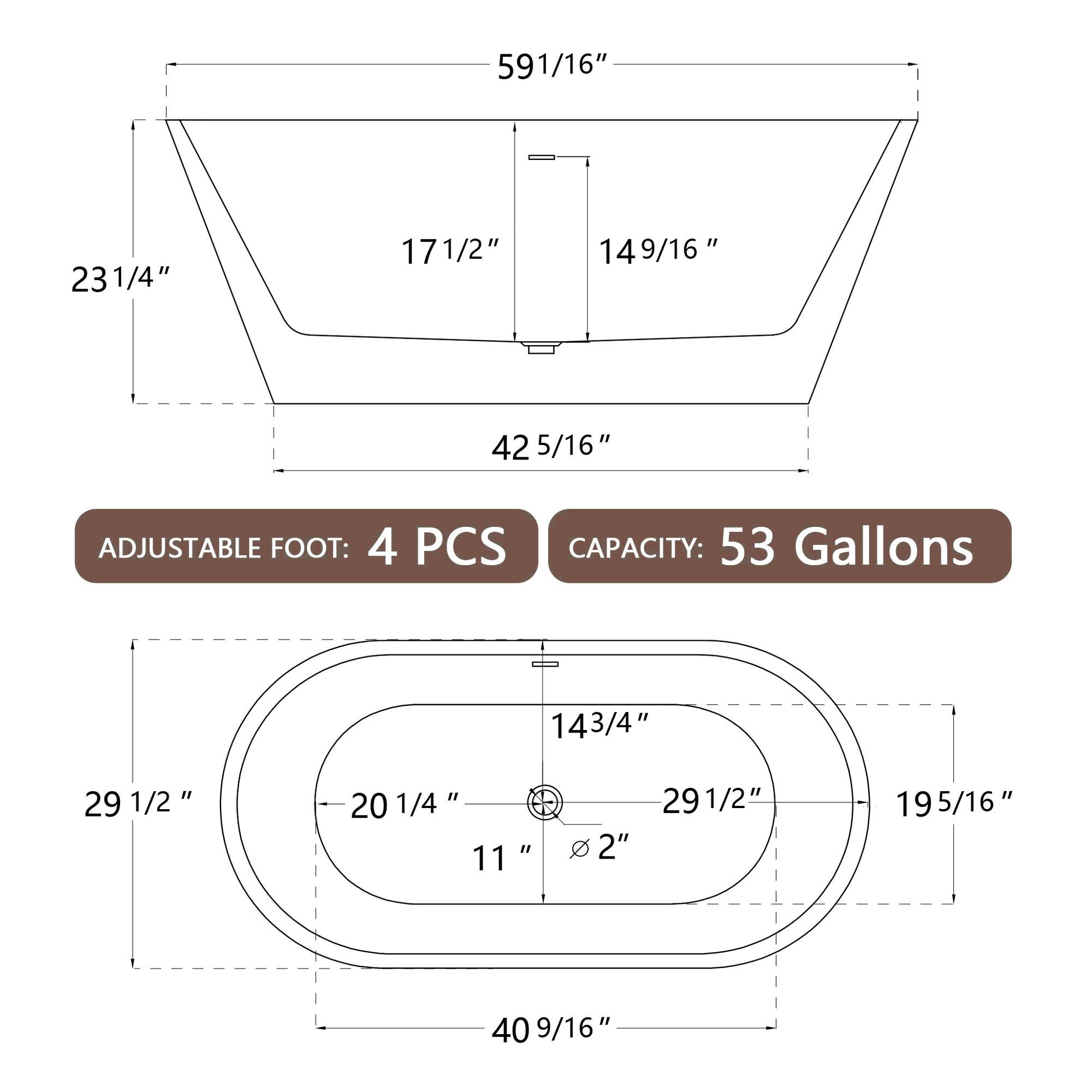 59" Acrylic Freestanding Bathtub, Gracefully Shaped Freestanding Soaking Bathtub With Brushed Nickel Drain & Minimalist Linear Design Overflow White Gloss White Oval Bathroom Freestanding Tubs Polished 59 61 In Modern Soaking Center Acrylic Acrylic