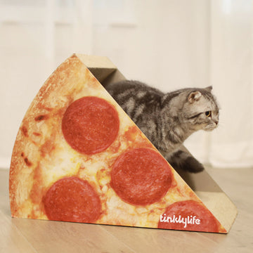 Tinklylife Cat Condo Scratcher Post Cardboard, Looking Well With Delicious Pizza Shape Cat Scratching House Bed Furniture Protector Red Carbon Fiber