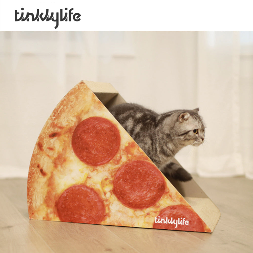 Tinklylife Cat Condo Scratcher Post Cardboard, Looking Well With Delicious Pizza Shape Cat Scratching House Bed Furniture Protector Red Carbon Fiber