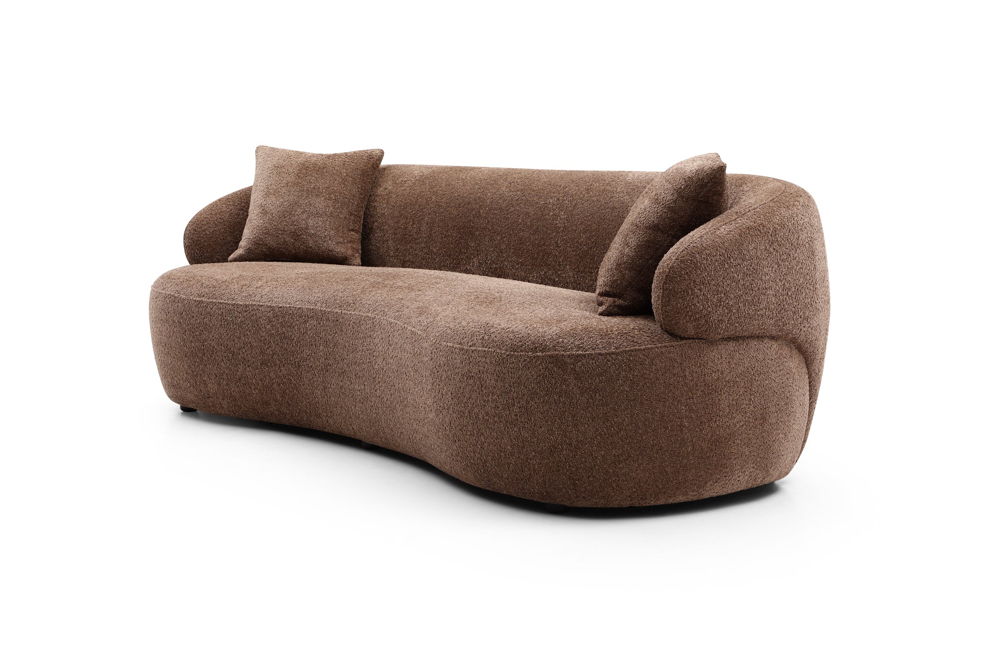 Brown Mid Century Modern Curved Sofa, 3 Seat Cloud Couch Boucle Sofa Fabric Couch For Living Room, Bedroom, Office Dark Brown Boucle 3 Seat